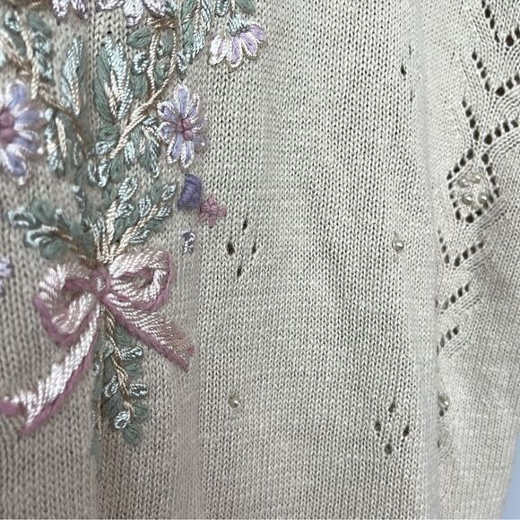Vintage Cottage Core Knit Pearl Colleens Collectables Embroidered Sweater - Picture 3 of 7